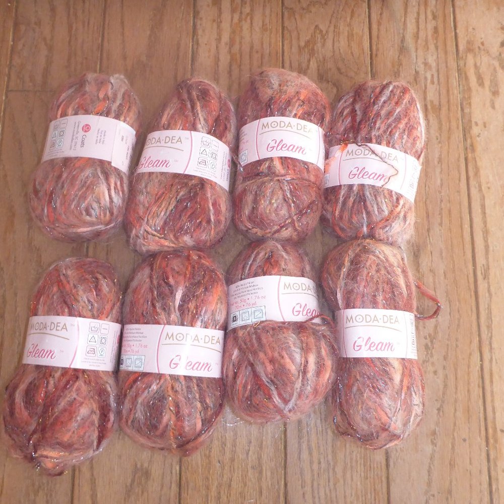 8 Skeins Moda Dea Gleam Mohair Blend Yarn - Color Fire Agate - 76 yds ea.